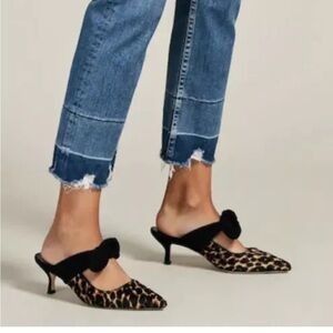 M Gemi Shoes Sz 6.5 Lasso Leopard Cami Calf Hair 55MM Heels Mules Slides